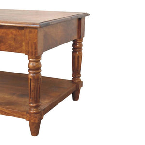 Turned-Leg Coffee Table | Solid Mango Wood | Chestnut Finish | 2 Drawers