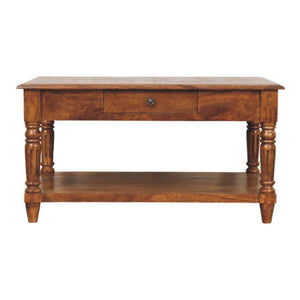 Turned-Leg Coffee Table | Solid Mango Wood | Chestnut Finish | 2 Drawers