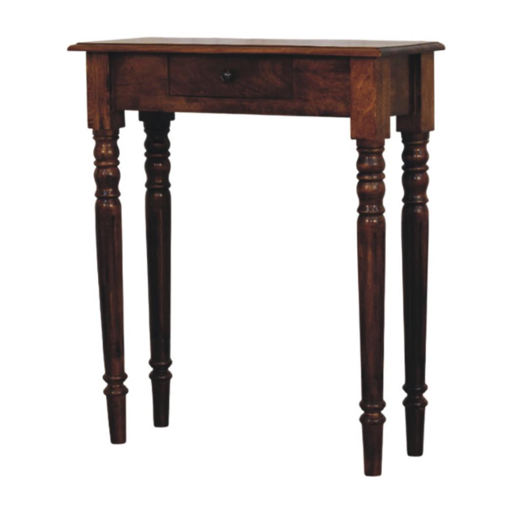Turned-Leg Console Table | Solid Mango Wood | Chestnut Finish | 1 Drawer