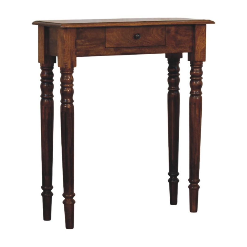 Turned-Leg Console Table | Solid Mango Wood | Chestnut Finish | 1 Drawer