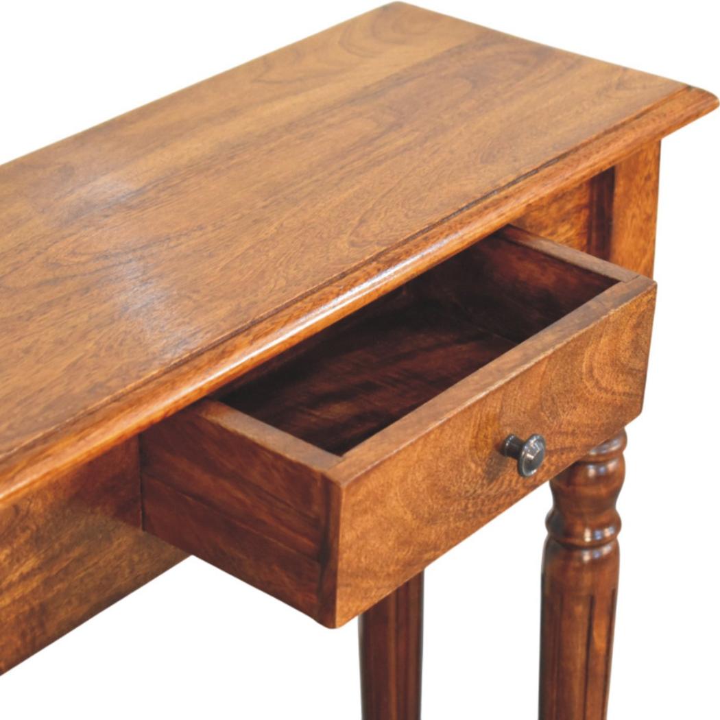 Turned-Leg Console Table | Solid Mango Wood | Chestnut Finish | 1 Drawer