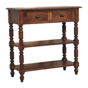 Turned-Leg Side Table with Shelves | Classic Multi-Level Storage