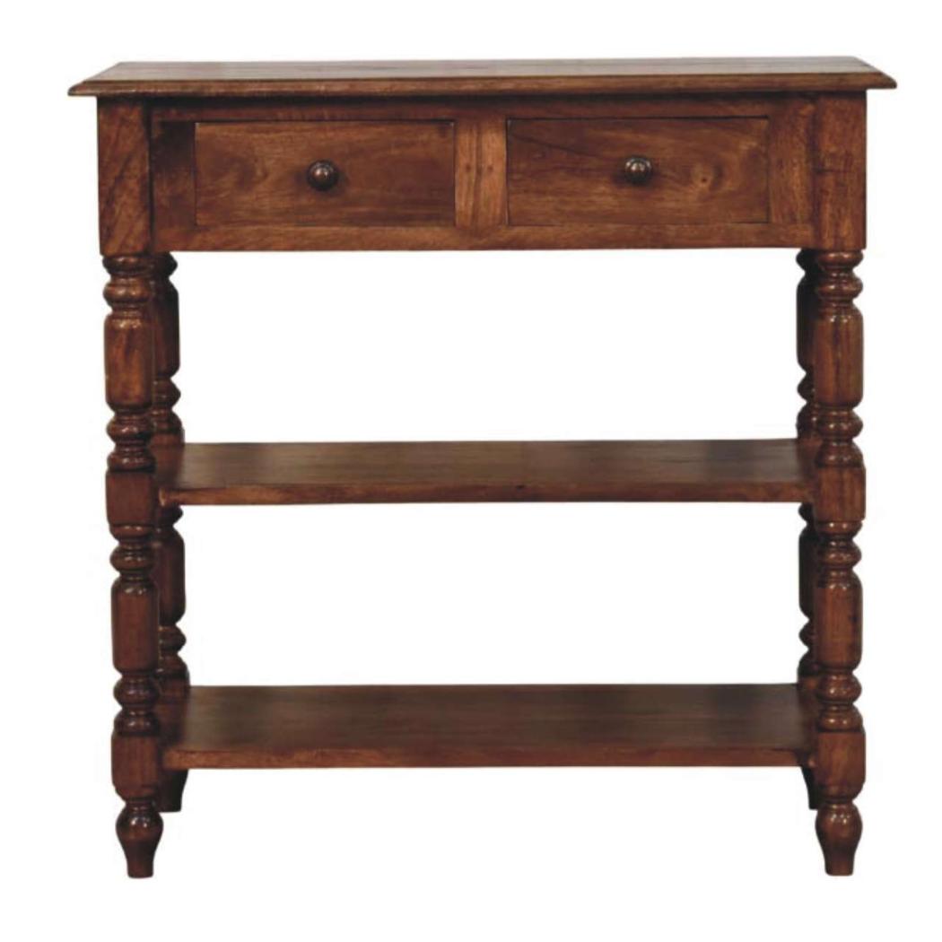 Turned-Leg Side Table with Shelves | Classic Multi-Level Storage