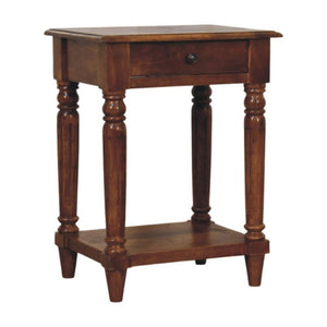 Turned Legs Chestnut Side Table | 1 Drawer Storage | Classic Timber Accent Table