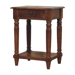 Turned Legs Chestnut Side Table | 1 Drawer Storage | Classic Timber Accent Table