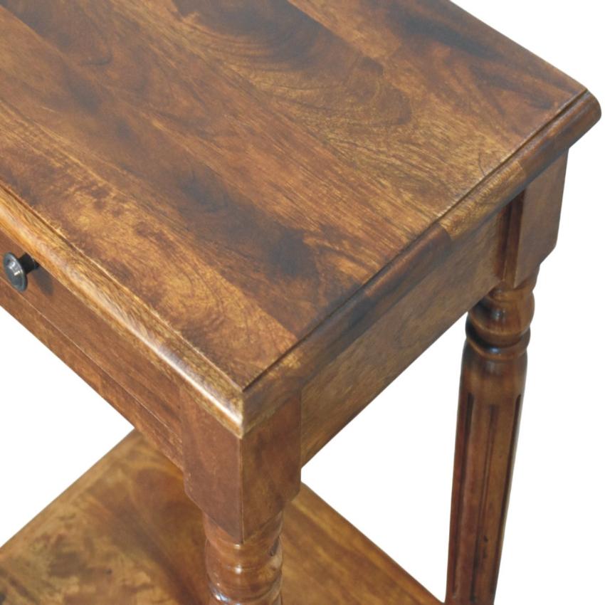 Turned Legs Chestnut Side Table | 1 Drawer Storage | Classic Timber Accent Table