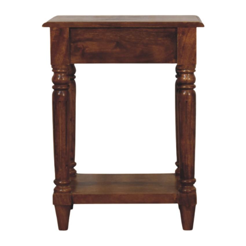 Turned Legs Chestnut Side Table | 1 Drawer Storage | Classic Timber Accent Table
