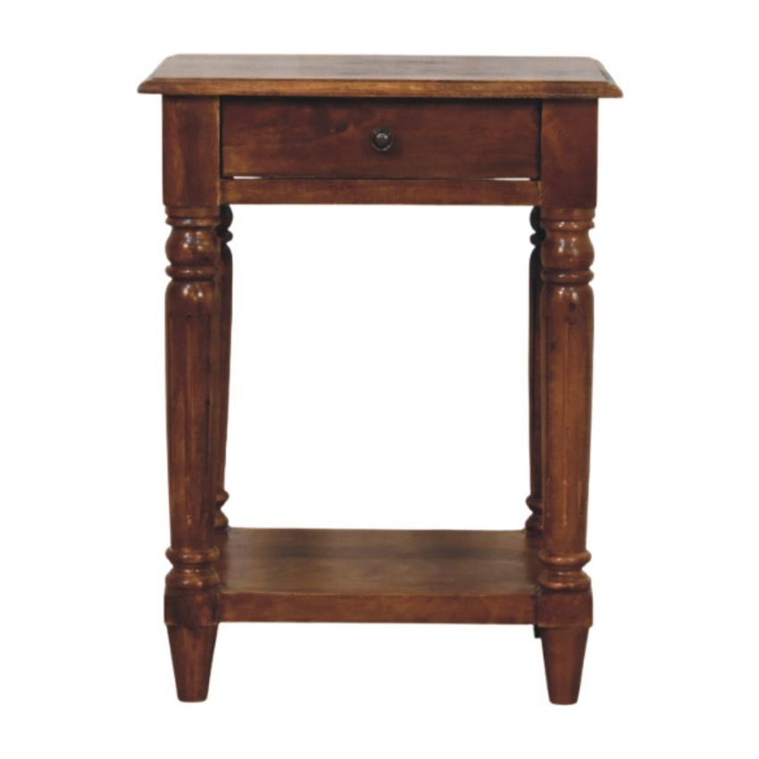 Turned Legs Chestnut Side Table | 1 Drawer Storage | Classic Timber Accent Table