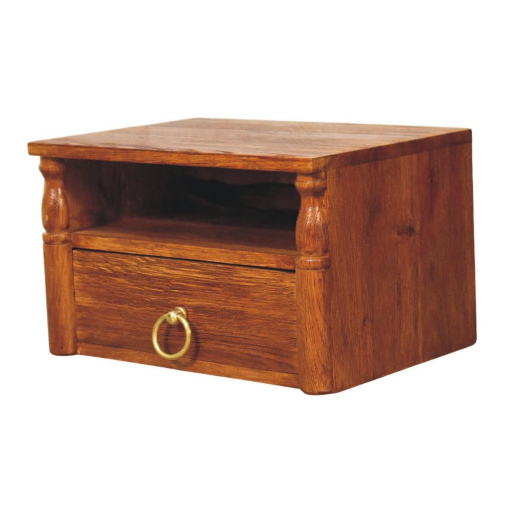 Turned Pillar Wall Nightstand | Sculptural Detail | Space-Saving Bedroom Furniture
