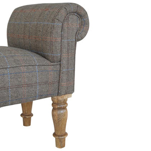 Tweed Bedroom Bench | Solid Mango Wood | Oak Finish | Upholstered Hallway Bench