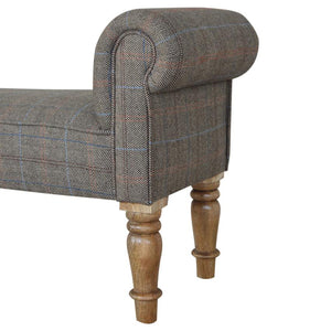 Tweed Bedroom Bench | Solid Mango Wood | Oak Finish | Upholstered Hallway Bench