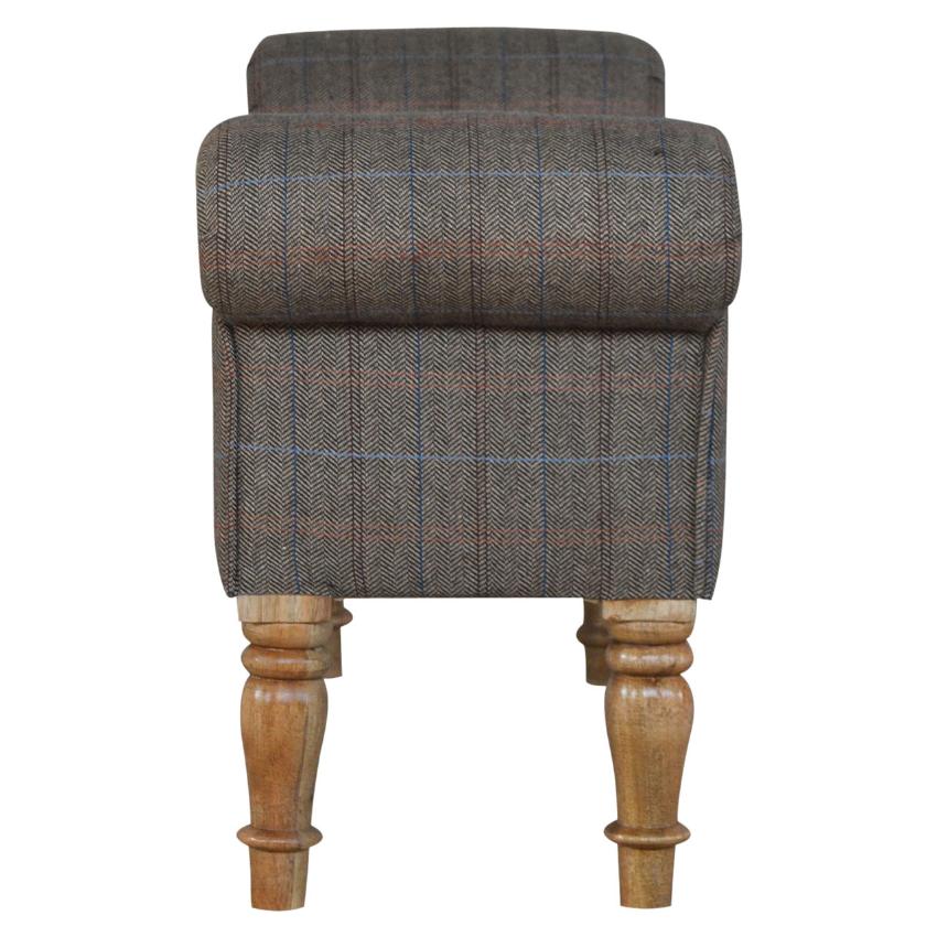 Tweed Bedroom Bench | Solid Mango Wood | Oak Finish | Upholstered Hallway Bench
