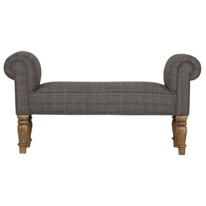 Tweed Bedroom Bench | Solid Mango Wood | Oak Finish | Upholstered Hallway Bench