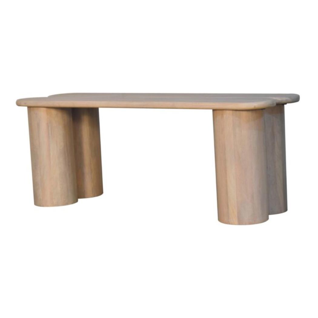 Twin Plank Bench | Solid Mango Wood | Marble Finish | Sculptural Wooden Bench