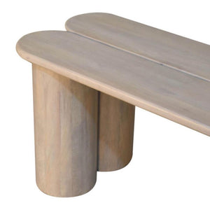 Twin Plank Bench | Solid Mango Wood | Marble Finish | Sculptural Wooden Bench