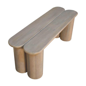 Twin Plank Bench | Solid Mango Wood | Marble Finish | Sculptural Wooden Bench