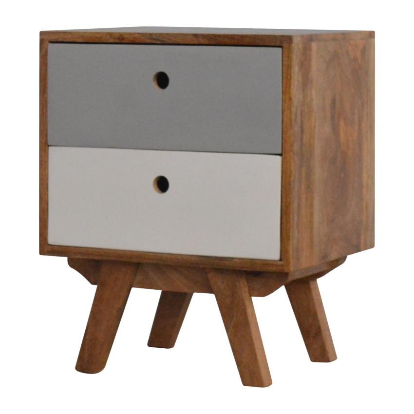 Two-Tone Grey Bedside Table | 2 Drawers | Solid Mango Wood