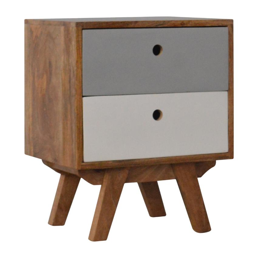 Two-Tone Grey Bedside Table | 2 Drawers | Solid Mango Wood