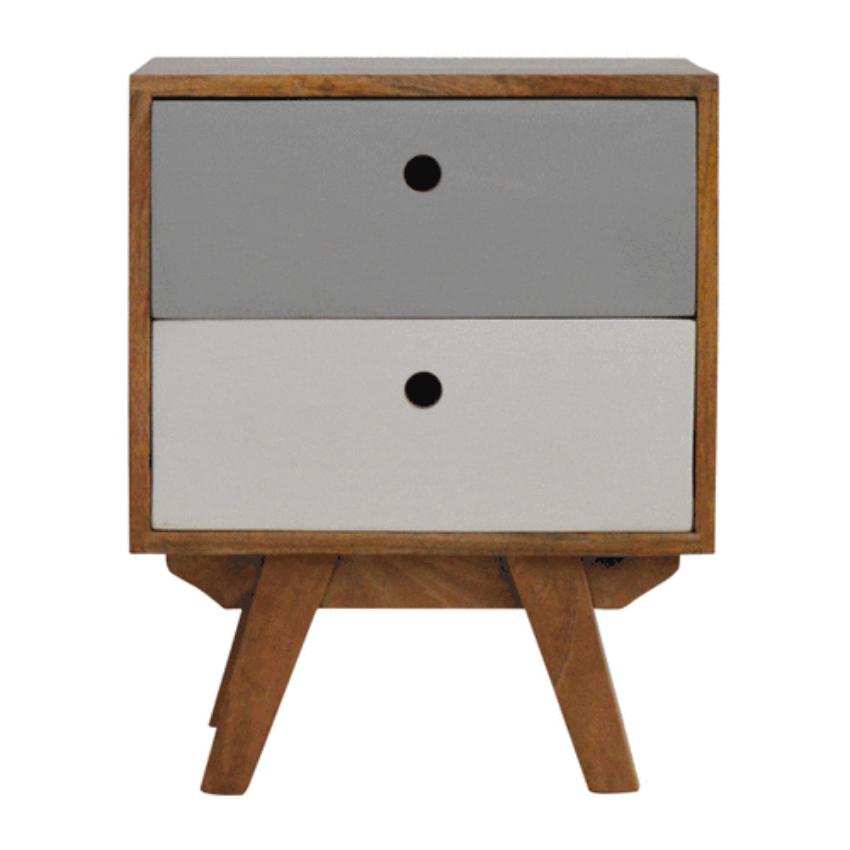 Two-Tone Grey Bedside Table | 2 Drawers | Solid Mango Wood
