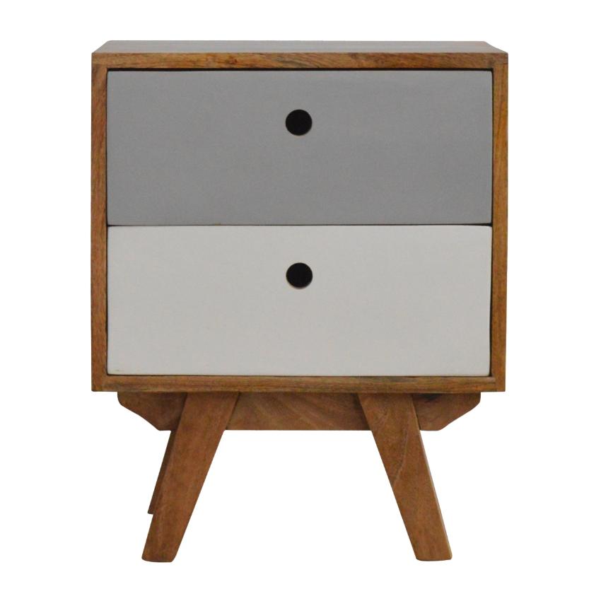 Two-Tone Grey Bedside Table | 2 Drawers | Solid Mango Wood