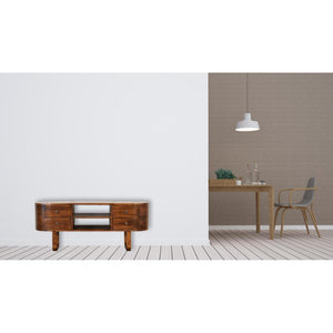 U-Frame Media TV Unit | Solid Mango Wood | Oak Finish | Rounded Storage Design