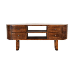 U-Frame Media TV Unit | Solid Mango Wood | Oak Finish | Rounded Storage Design