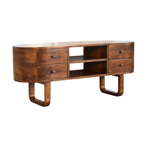 U-Frame Media TV Unit | Solid Mango Wood | Oak Finish | Rounded Storage Design