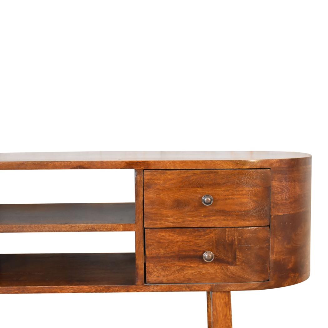 U-Frame Media TV Unit | Solid Mango Wood | Oak Finish | Rounded Storage Design