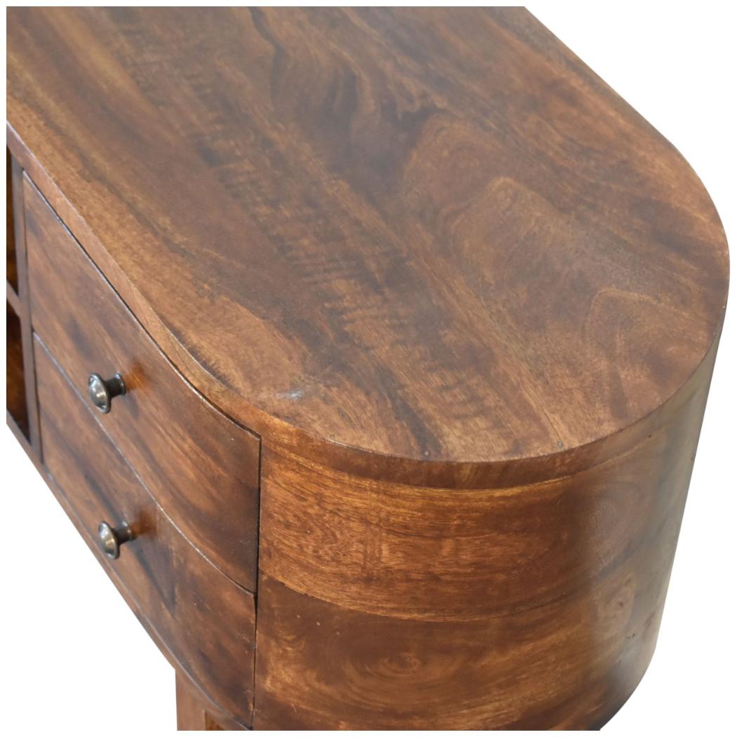 U-Frame Media TV Unit | Solid Mango Wood | Oak Finish | Rounded Storage Design