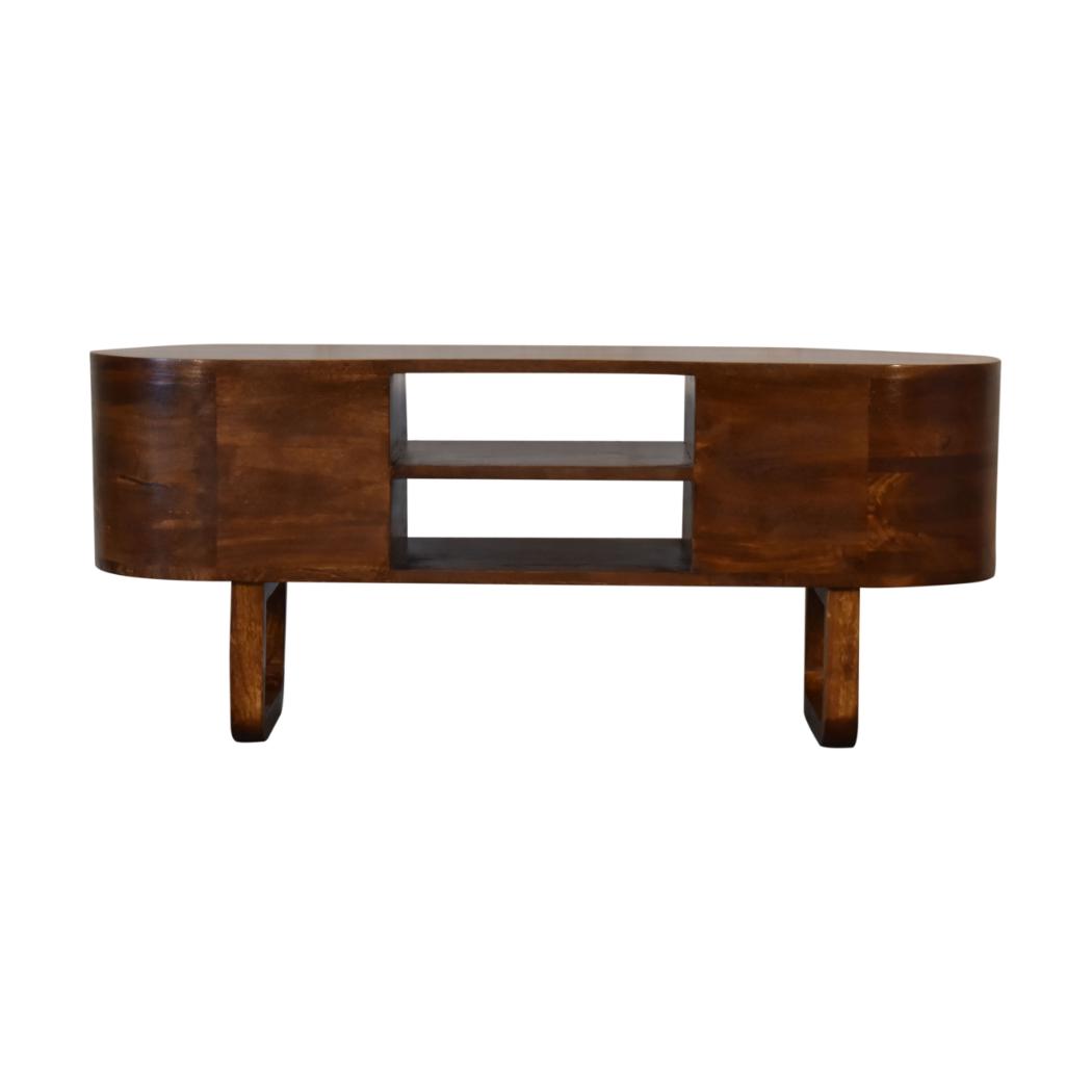 U-Frame Media TV Unit | Solid Mango Wood | Oak Finish | Rounded Storage Design