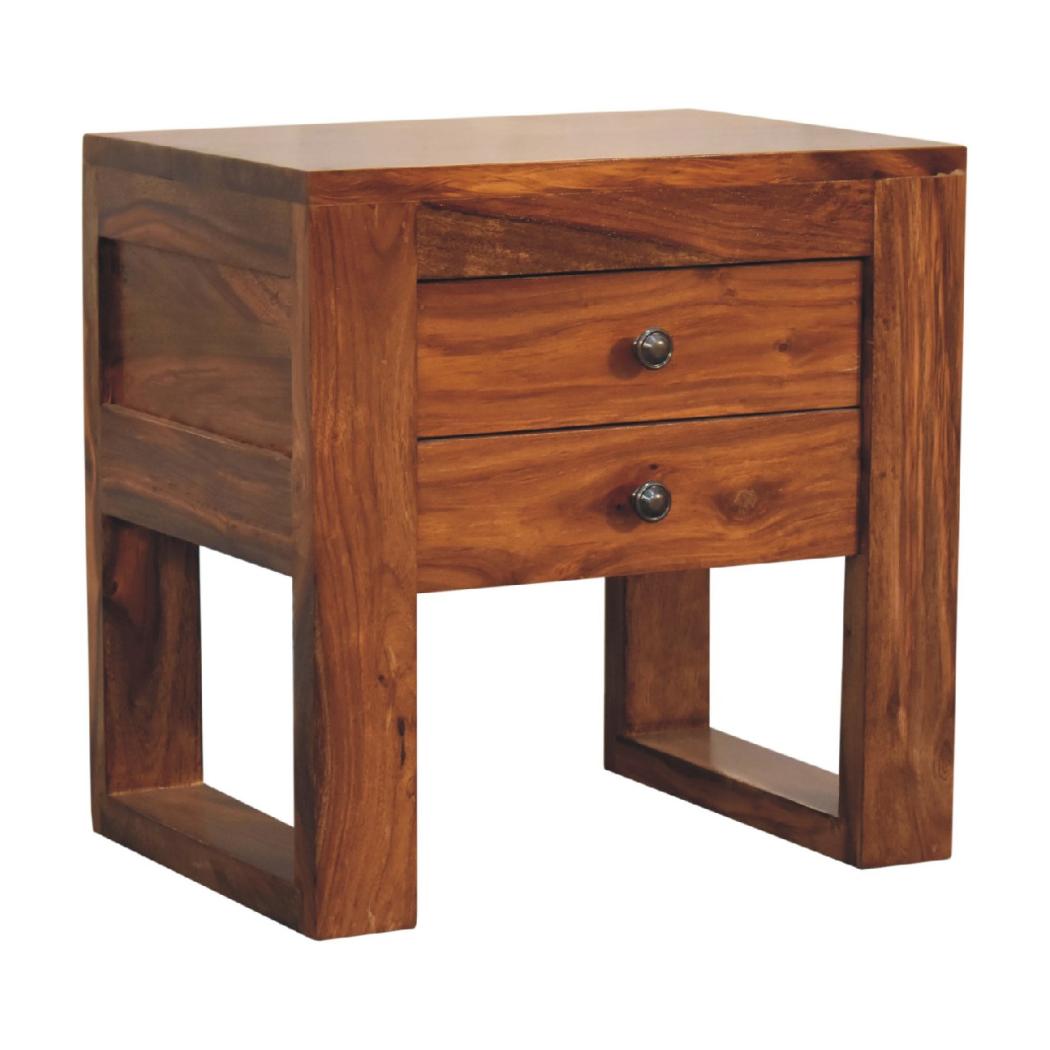 U-Square Bedside Table | Honey Finish | Sculptural Compact Nightstand