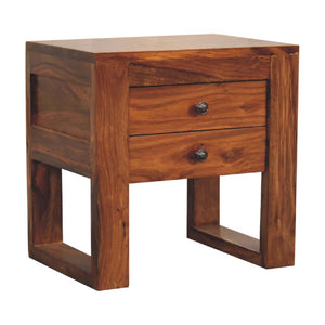 U-Square Bedside Table | Honey Finish | Sculptural Compact Nightstand