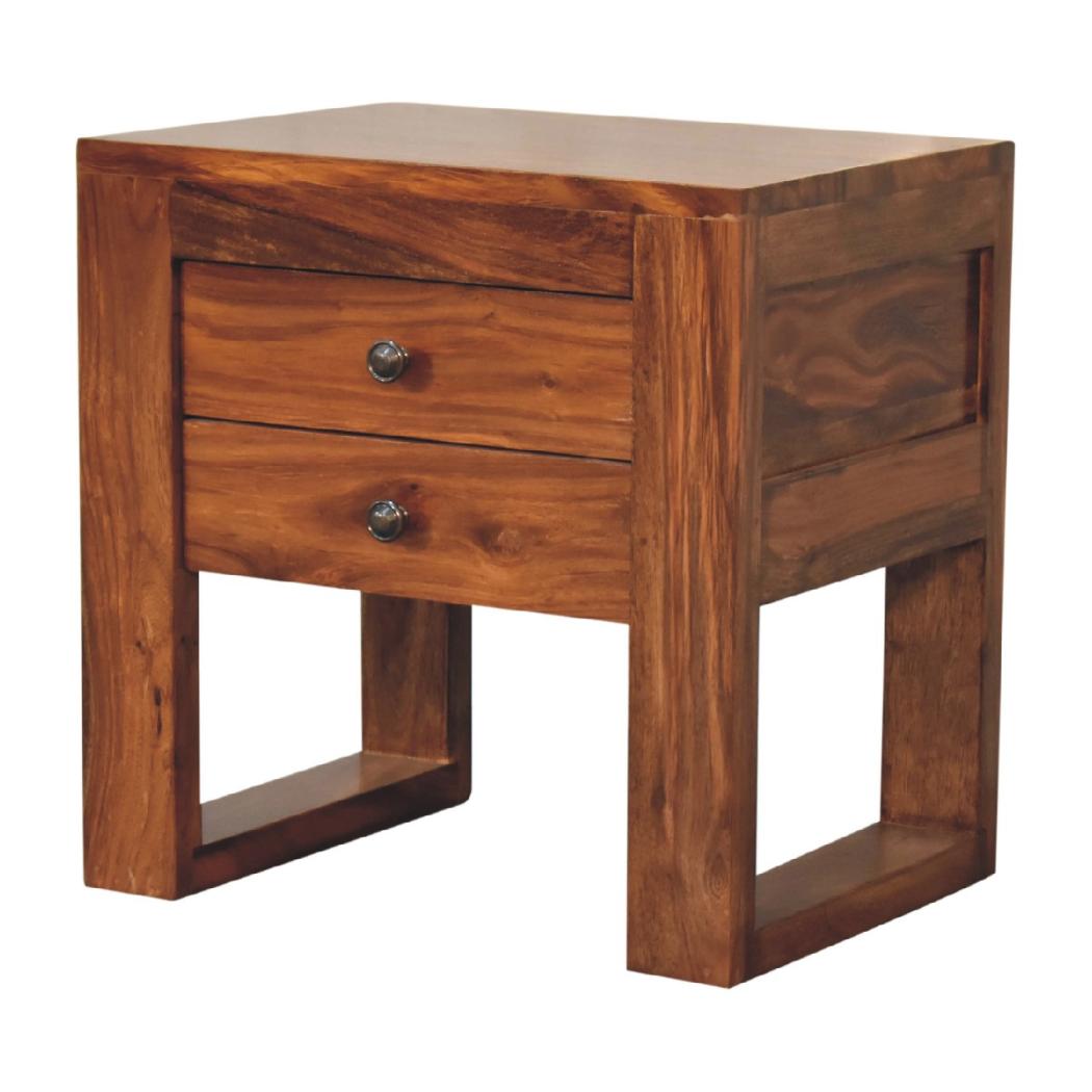 U-Square Bedside Table | Honey Finish | Sculptural Compact Nightstand
