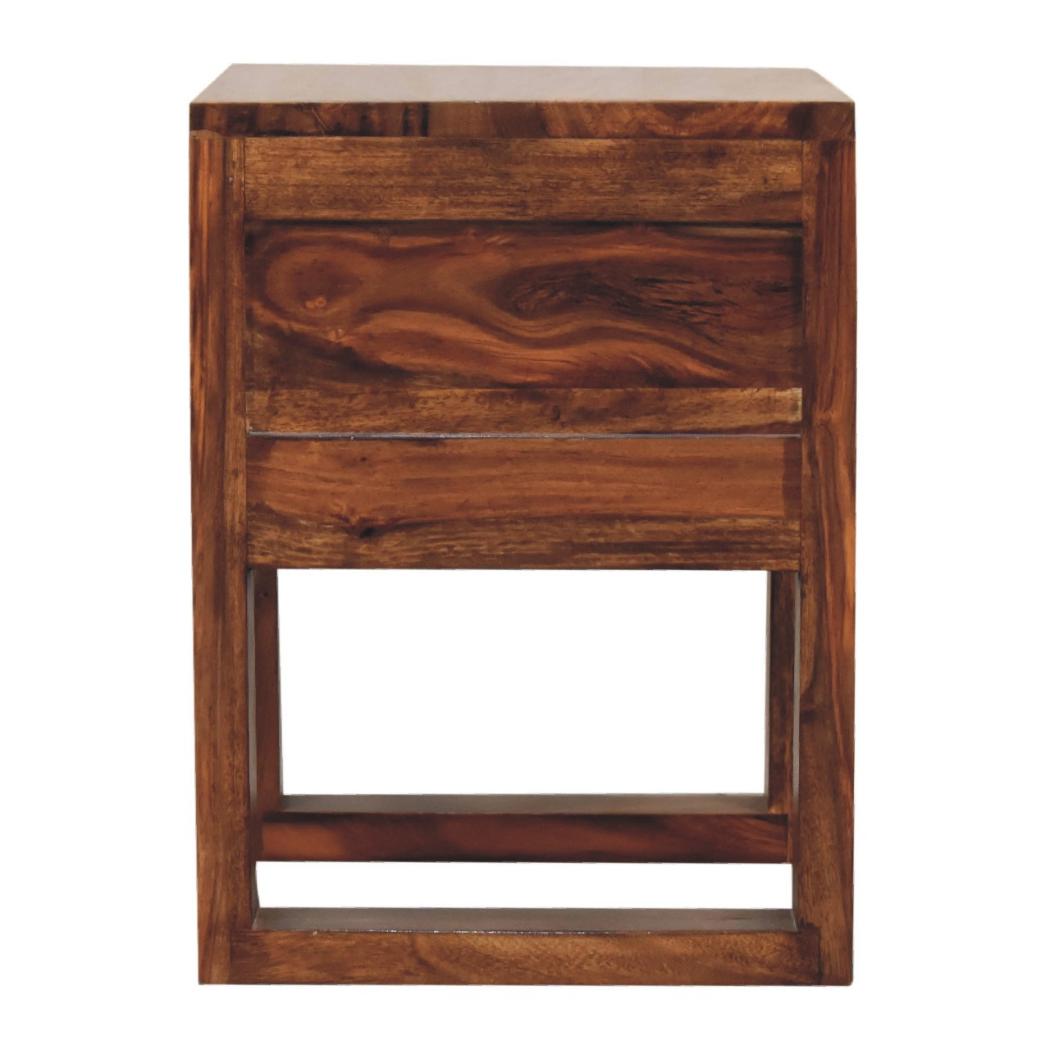 U-Square Bedside Table | Honey Finish | Sculptural Compact Nightstand