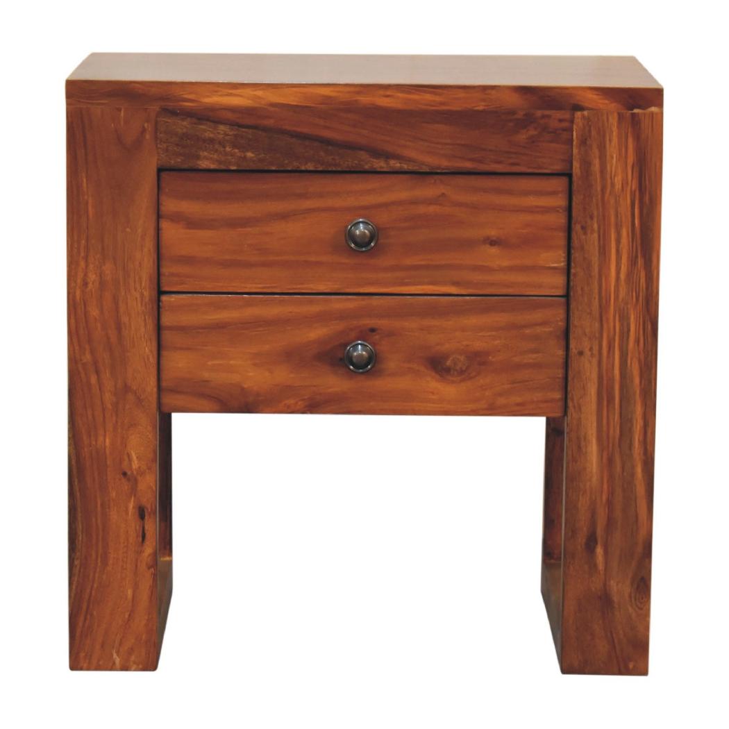 U-Square Bedside Table | Honey Finish | Sculptural Compact Nightstand