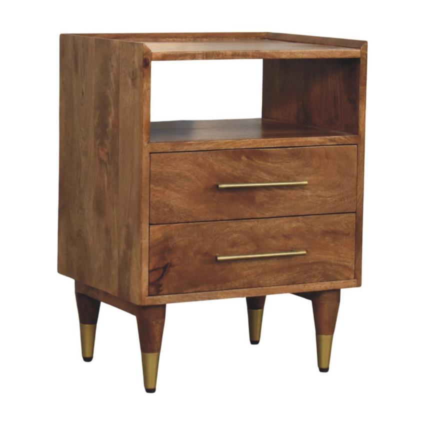 Valenza Brass Accent Bedside | Solid Wood Nightstand with Brass Detail