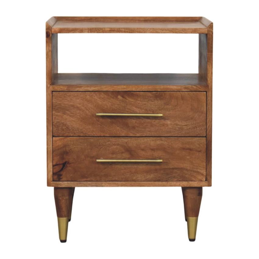 Valenza Brass Accent Bedside | Solid Wood Nightstand with Brass Detail