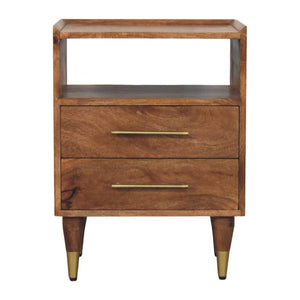 Valenza Brass Accent Bedside | Solid Wood Nightstand with Brass Detail