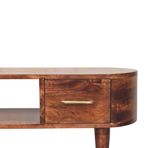 Valenza Curved Media Console | Solid Mango Wood | Roasted Almond Finish | 2 Drawer TV Entertainment Unit