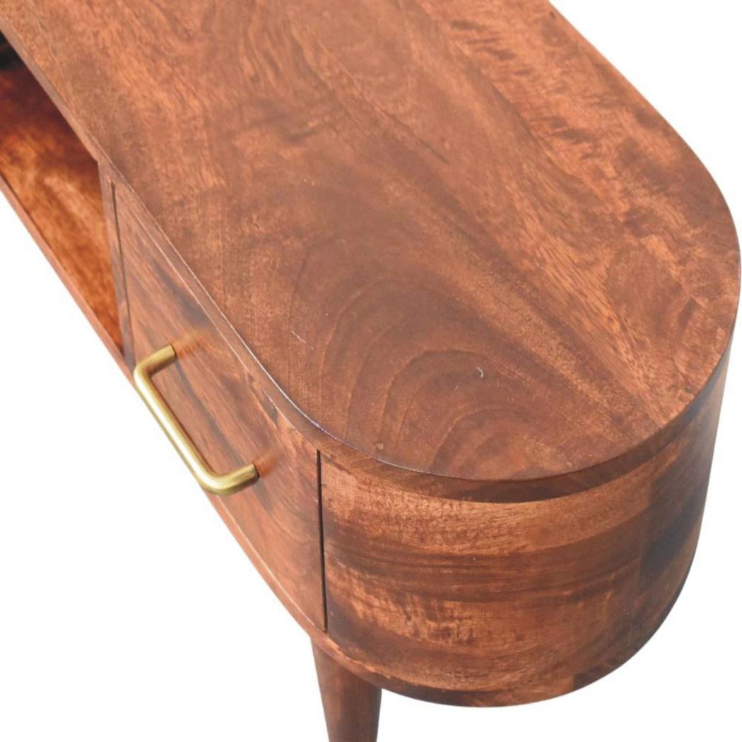 Valenza Curved Media Console | Solid Mango Wood | Roasted Almond Finish | 2 Drawer TV Entertainment Unit