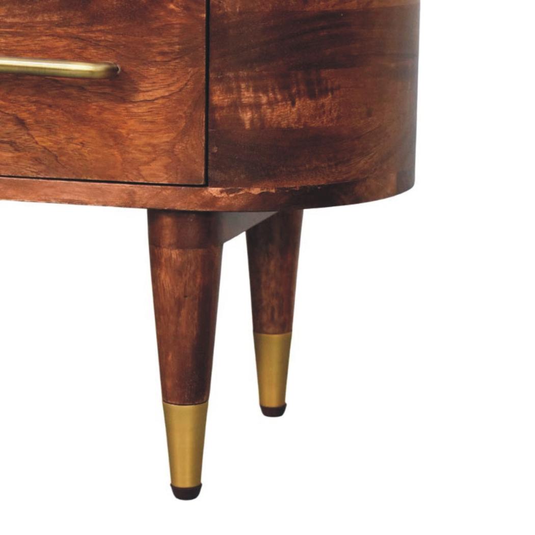 Valenza Curved Media Console | Solid Mango Wood | Roasted Almond Finish | 2 Drawer TV Entertainment Unit