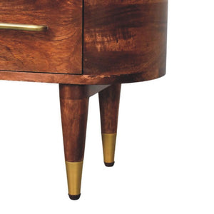 Valenza Curved Media Console | Solid Mango Wood | Roasted Almond Finish | 2 Drawer TV Entertainment Unit