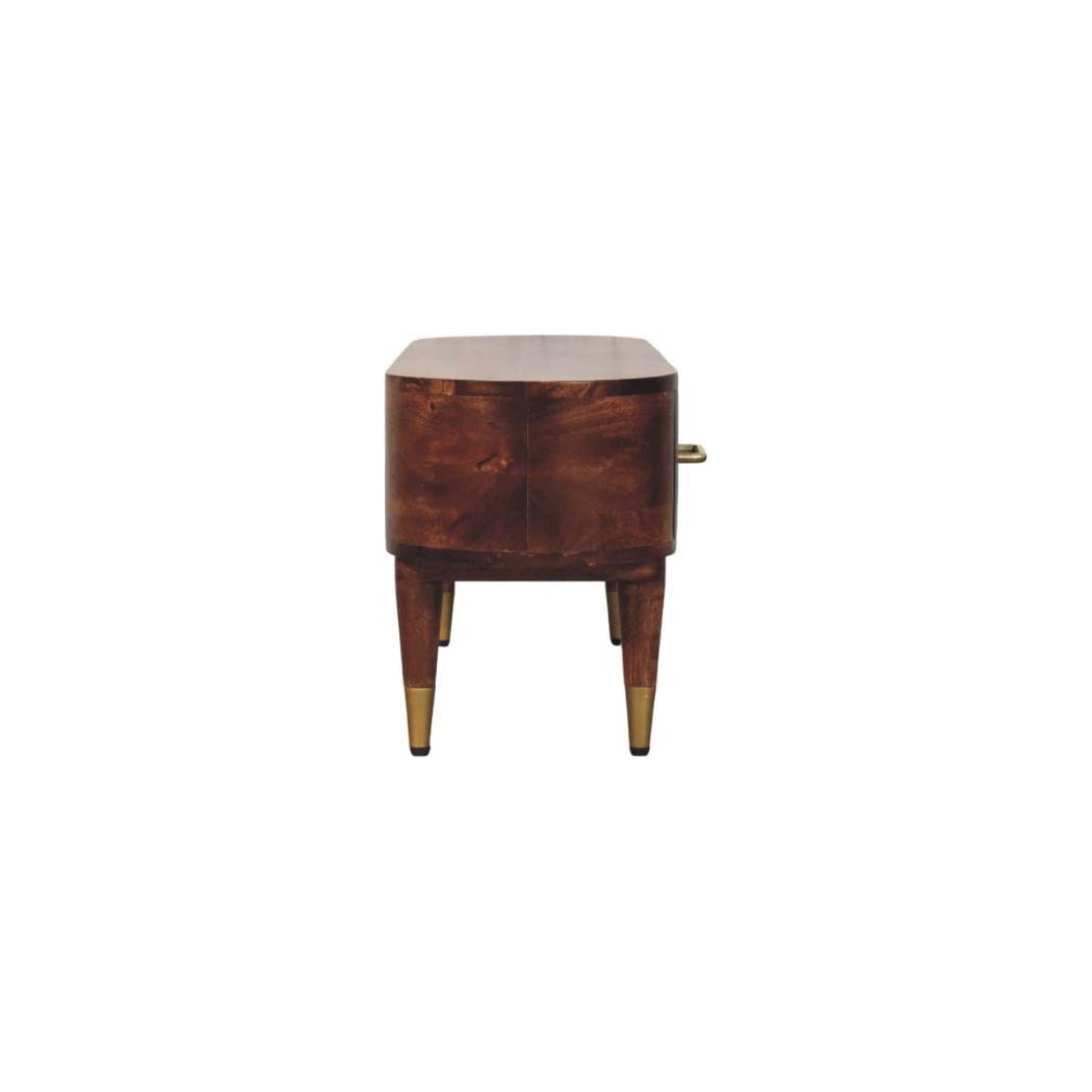Valenza Curved Media Console | Solid Mango Wood | Roasted Almond Finish | 2 Drawer TV Entertainment Unit