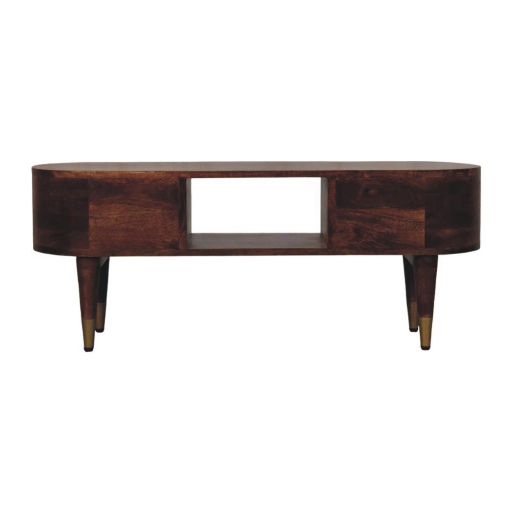 Valenza Curved Media Console | Solid Mango Wood | Roasted Almond Finish | 2 Drawer TV Entertainment Unit