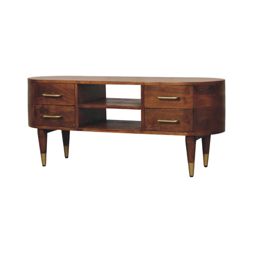 Valenza Curved Media Unit | Solid Wood TV Cabinet with Storage