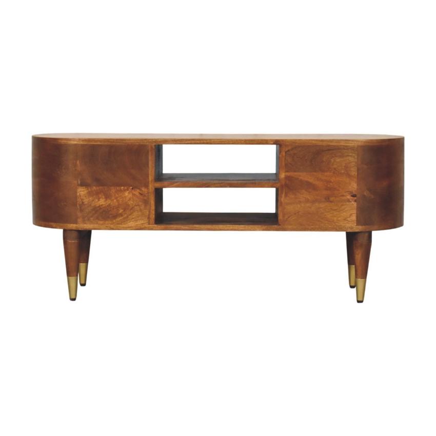 Valenza Curved Media Unit | Solid Wood TV Cabinet with Storage