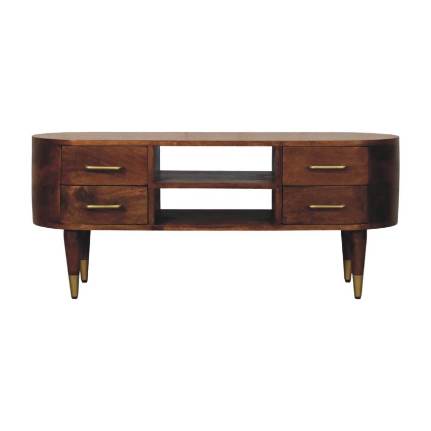 Valenza Curved Media Unit | Solid Wood TV Cabinet with Storage
