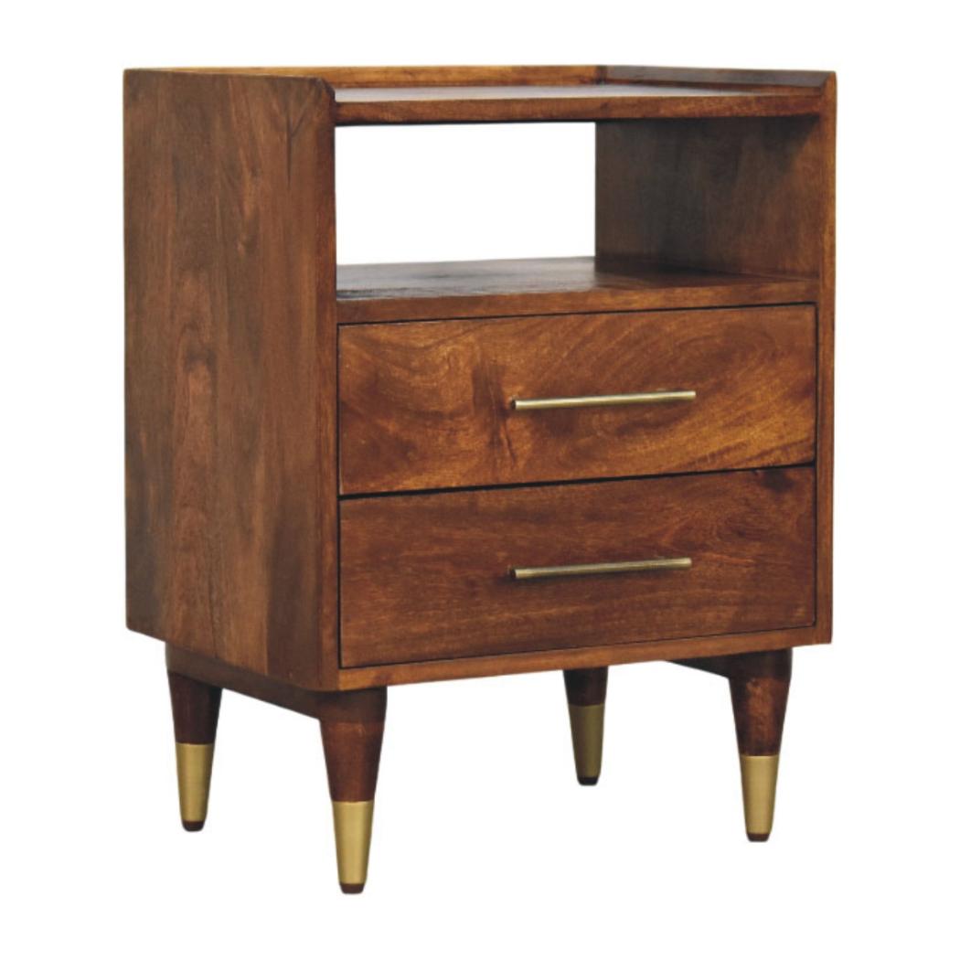 Valenza Open Frame Bedside Table | Solid Mango Wood | Roasted Almond Finish | Open Shelf Nightstand