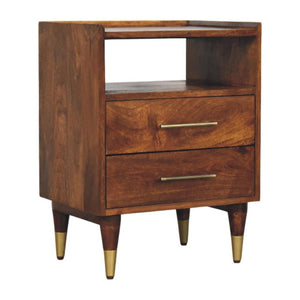 Valenza Open Frame Bedside Table | Solid Mango Wood | Roasted Almond Finish | Open Shelf Nightstand
