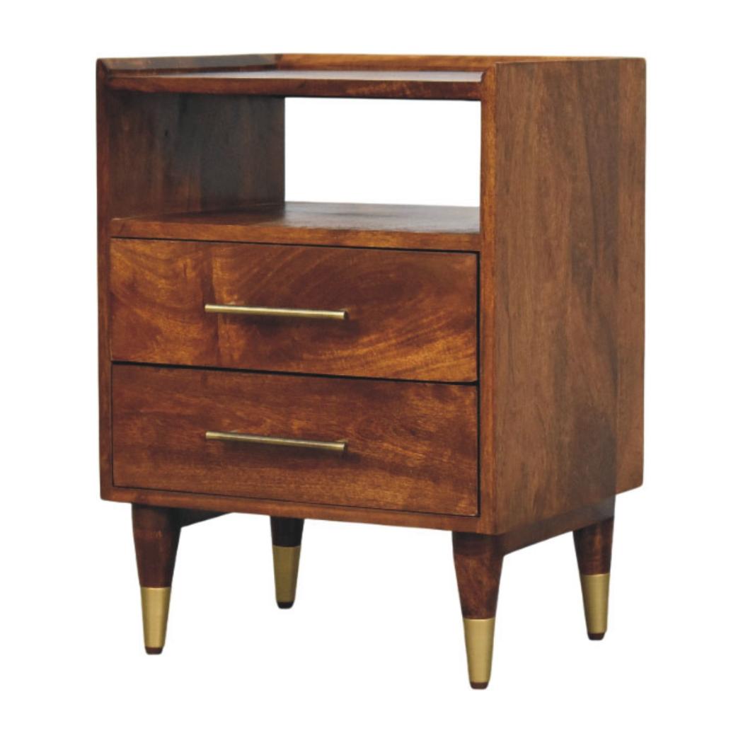 Valenza Open Frame Bedside Table | Solid Mango Wood | Roasted Almond Finish | Open Shelf Nightstand